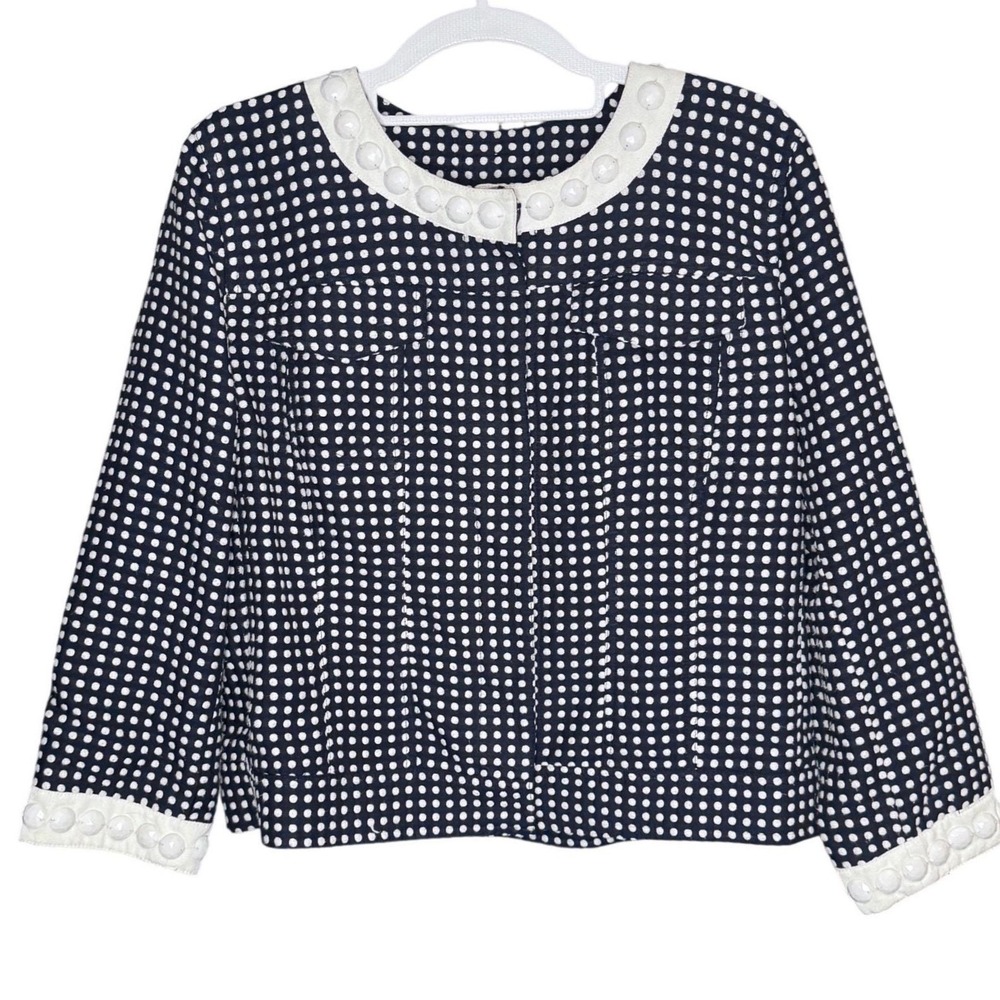 Margaret Frances Navy White Polka Dot Embellished Cropped Blazer Jacket 8